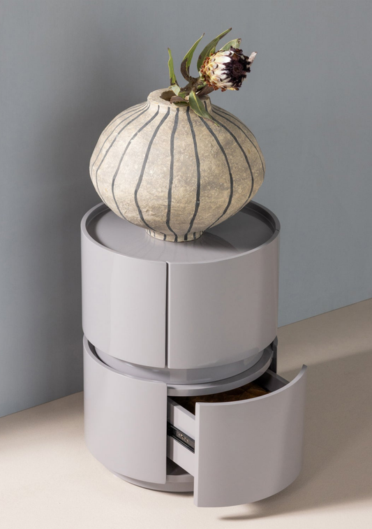 Lunex Night Stand – FSC® Light Grey High Gloss MDF - Elara Maison