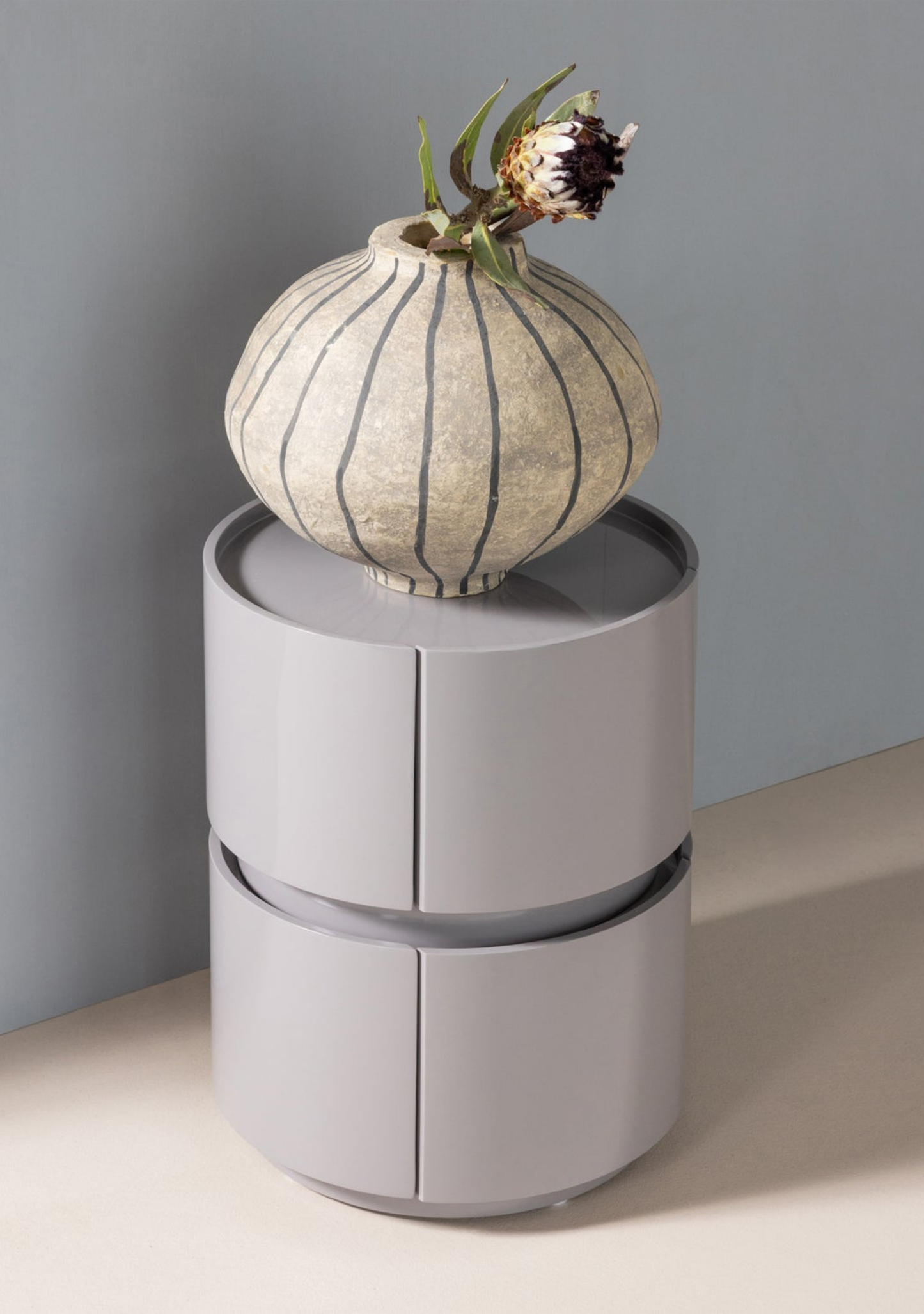 Lunex Night Stand – FSC® Light Grey High Gloss MDF - Elara Maison