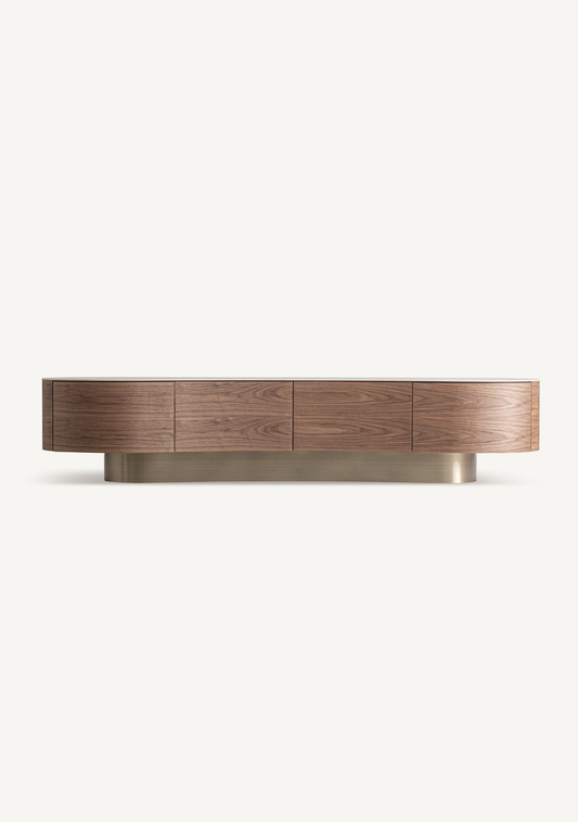 Noirmont Travertine & Wood TV Stand – Brown & Gold - Elara Maison