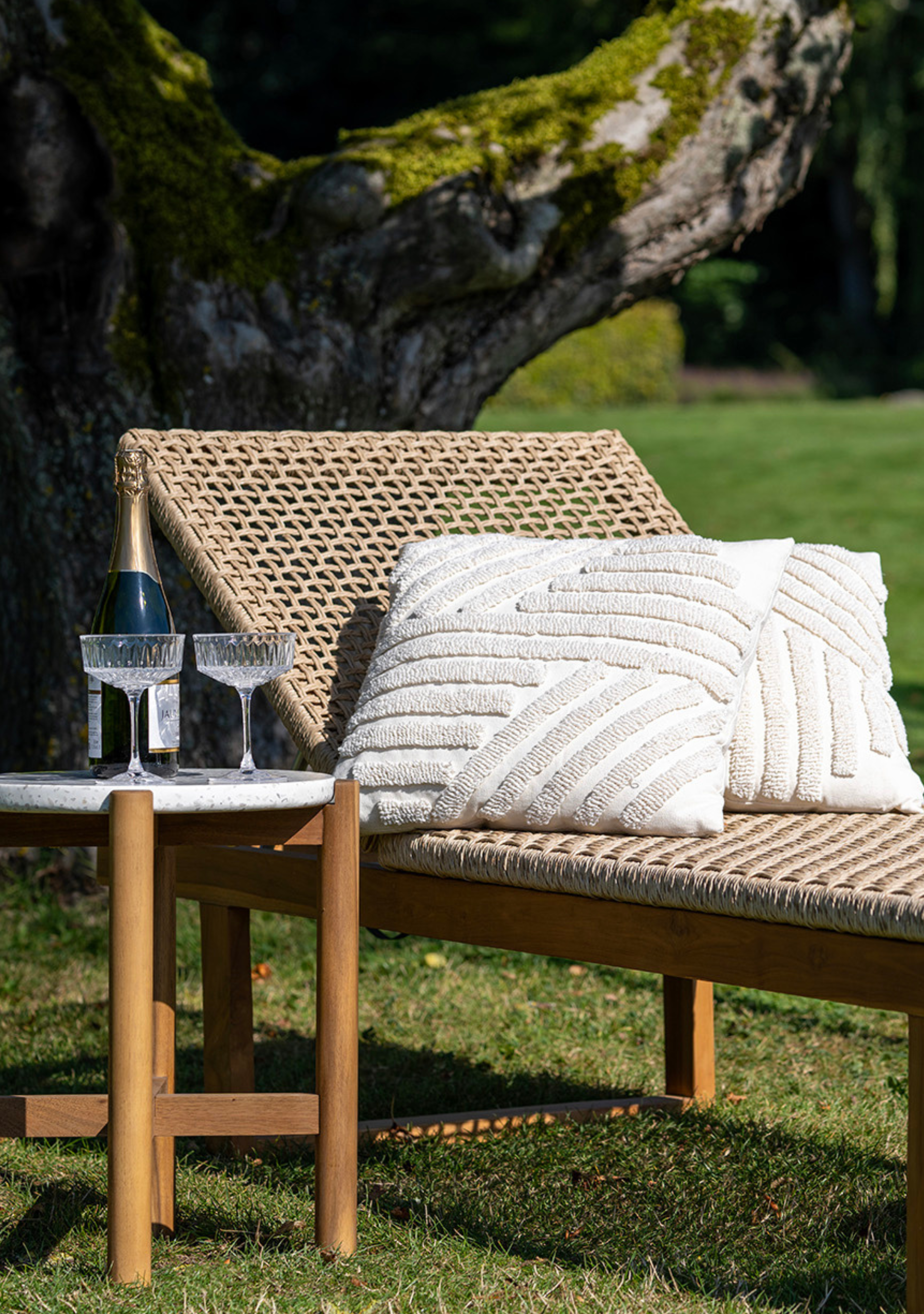 Derby Sun Lounger – Teak & Natural Rattan - Elara Maison