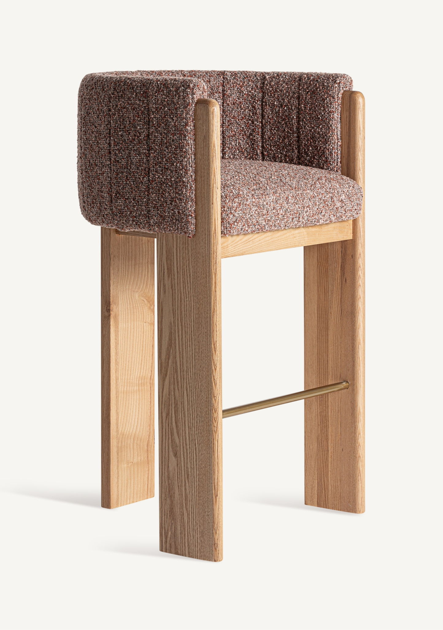 Sernier Upholstered Bar Stool – Oak Wood & Bouclé Fabric