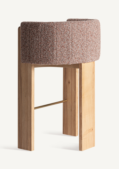 Sernier Upholstered Bar Stool – Oak Wood & Bouclé Fabric