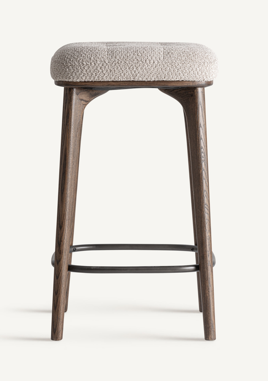 Zemst Upholstered Bar Stool – Ash Wood & Bouclé Fabric