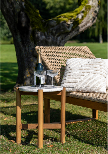 Derby Sun Lounger – Teak & Natural Rattan - Elara Maison