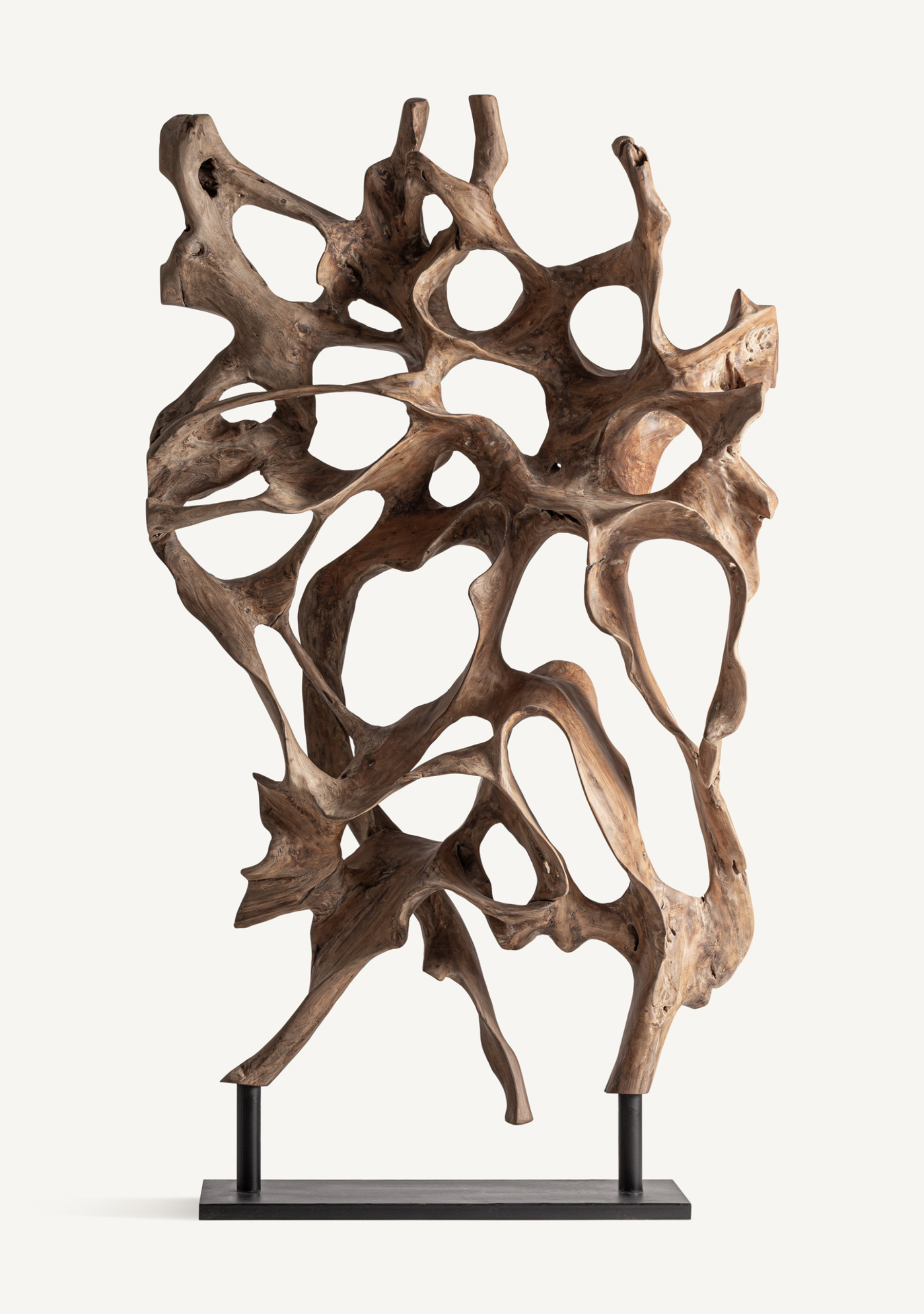 Frikhale Sculptural Teak Wood Floor Sculpture – Brown - Elara Maison