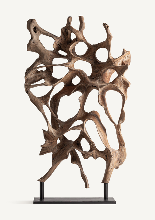 Frikhale Sculptural Teak Wood Floor Sculpture – Brown - Elara Maison