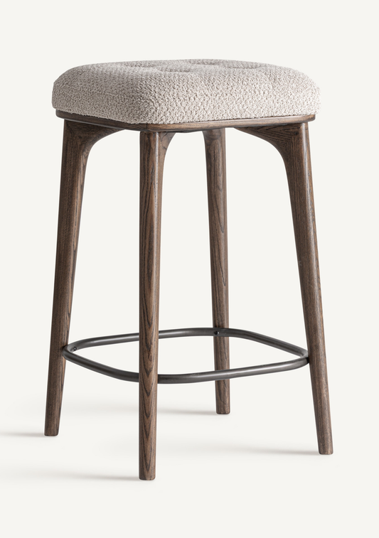 Zemst Upholstered Bar Stool – Ash Wood & Bouclé Fabric