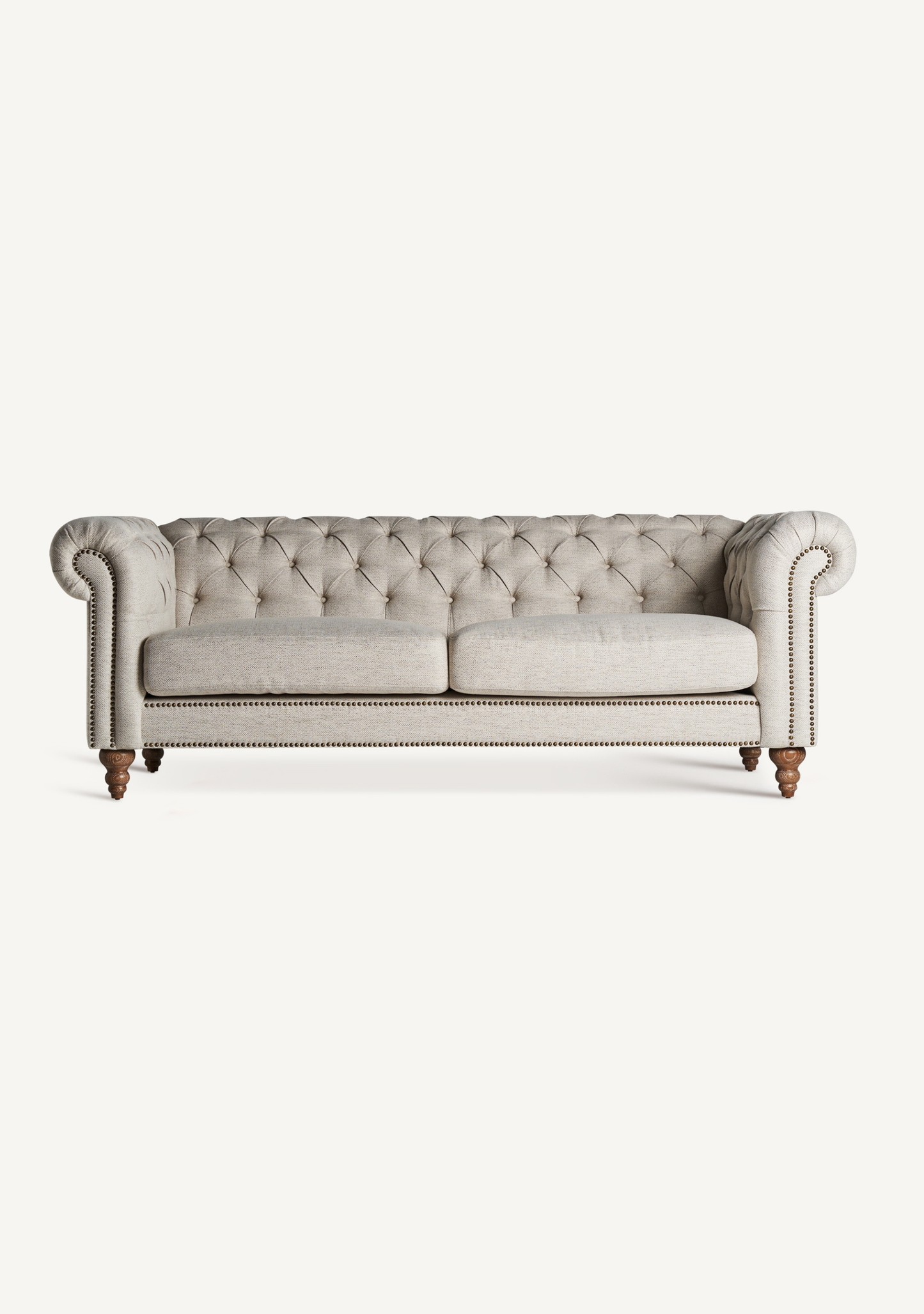 Blamont Classic Tufted Sofa – Grey Linen - Elara Maison