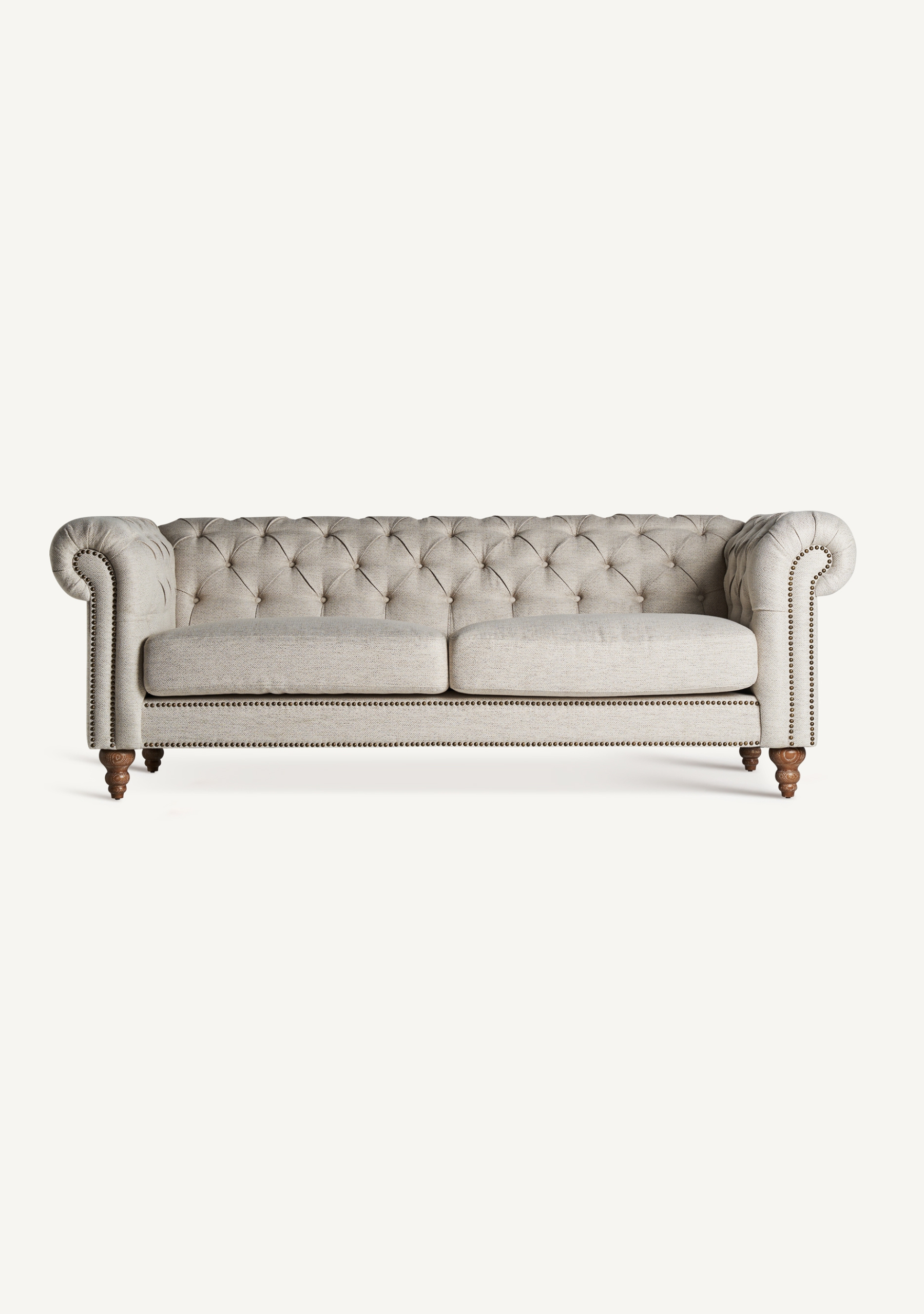 Blamont Classic Tufted Sofa – Grey Linen - Elara Maison