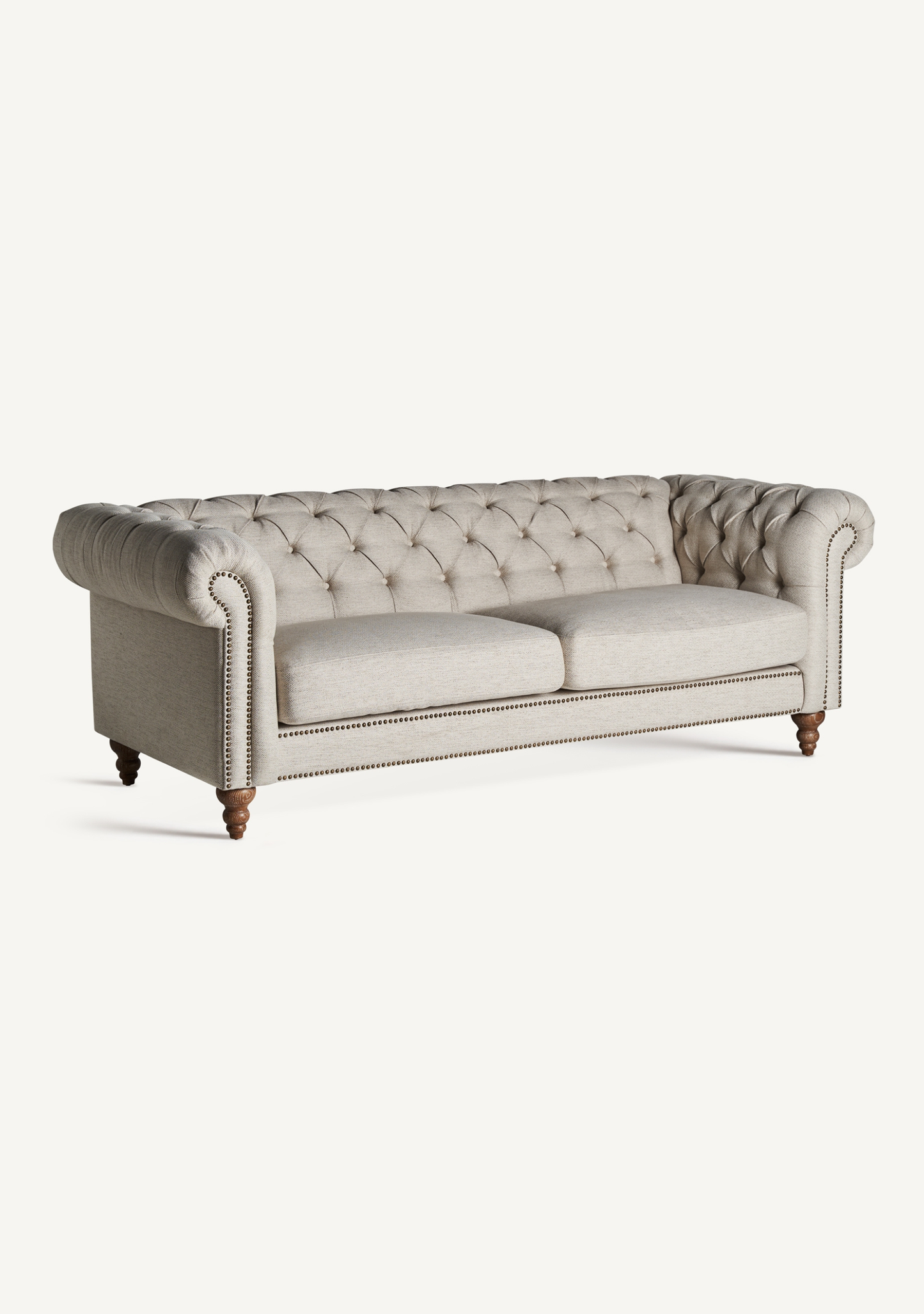 Blamont Classic Tufted Sofa – Grey Linen - Elara Maison
