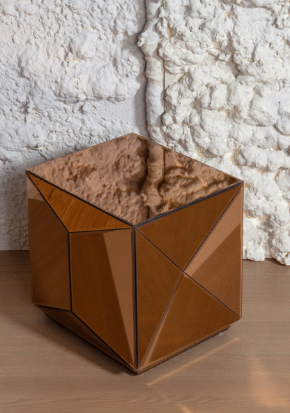 Glintz Side Table – FSC® Brown Mirror Glass MDF - Elara Maison