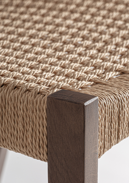 Flaeh Wooden Bar Stool – Set of 2 - Solid Oak & Handwoven Natural Fibre