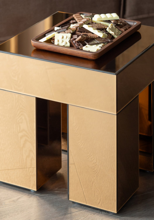 Mirrox Side Table – FSC® Brown Mirror Glass MDF - Elara Maison