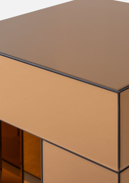 Mirrox Side Table – FSC® Brown Mirror Glass MDF - Elara Maison