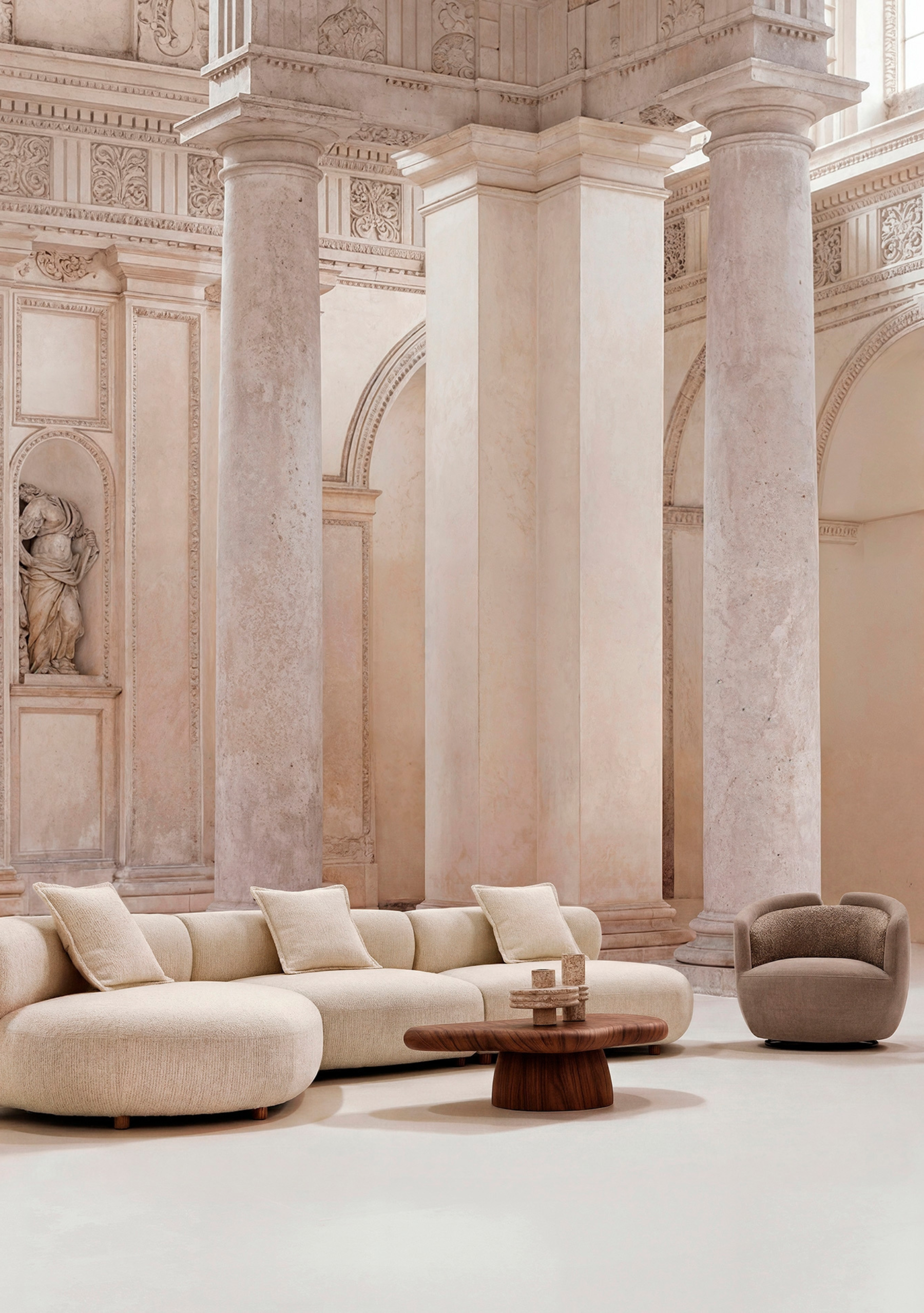 Zakupi Sculptural Modular Sofa – Beige - Elara Maison