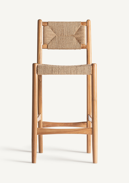 Agia Teak Wood & Handwoven Hemp Bar Stool