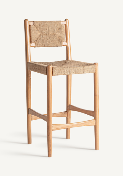 Agia Teak Wood & Handwoven Hemp Bar Stool