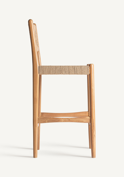 Agia Teak Wood & Handwoven Hemp Bar Stool