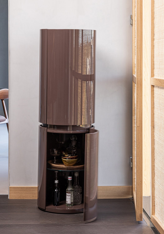 Sera Round Cabinet – Dark Brown FSC® Gloss MDF - Elara Maison