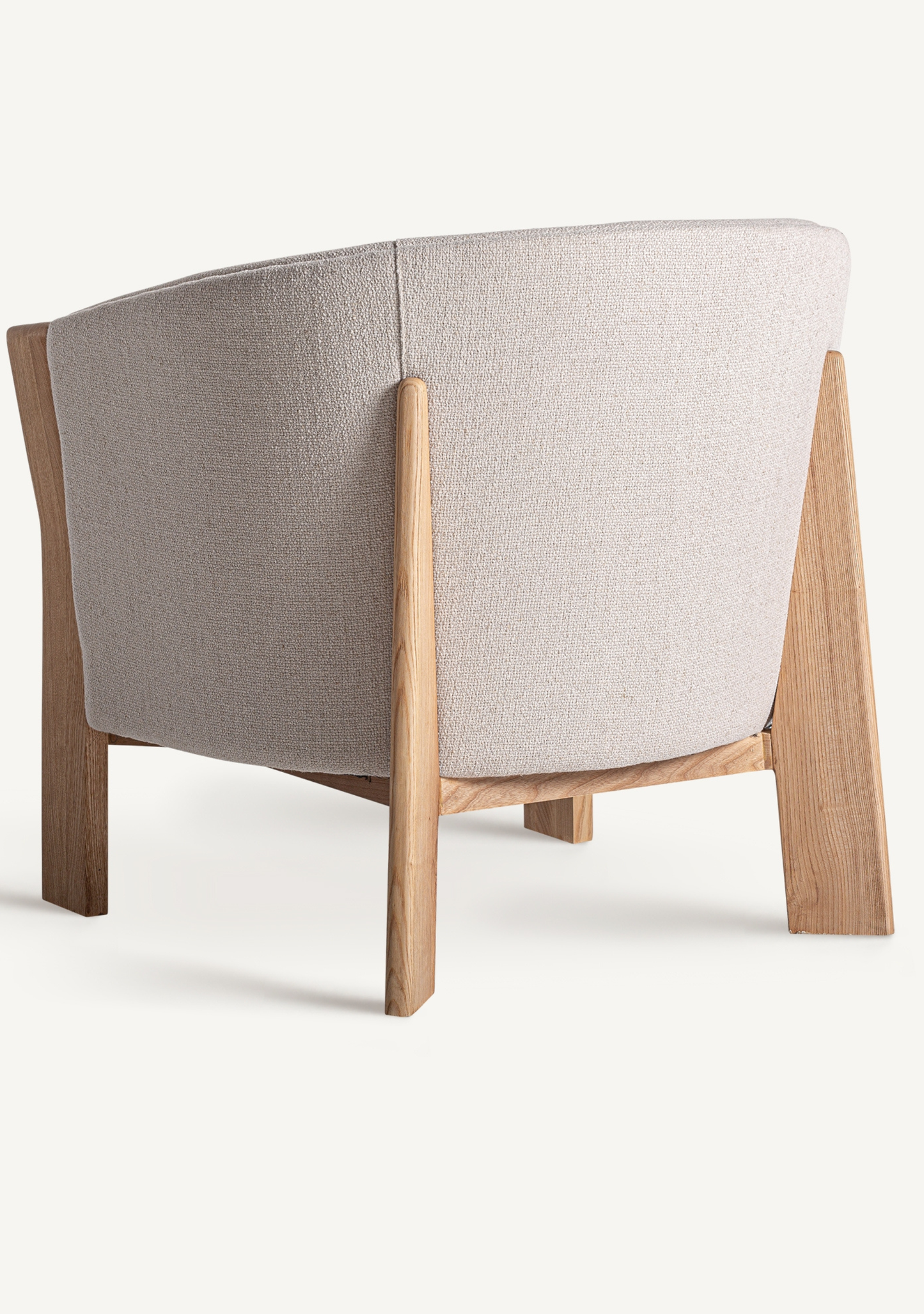 Nara Designer Lounge Armchair in Beige Chenille & Solid Oak