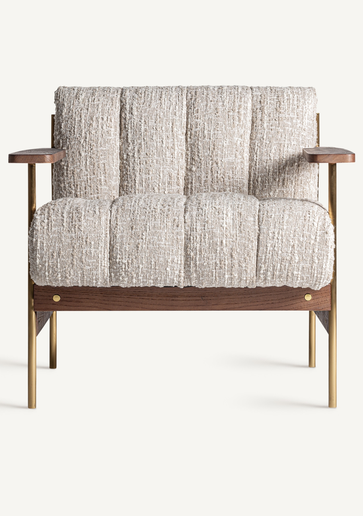 Habouey Luxury Lounge Armchair with Beige Textured Upholstery & Gold Accents - Elara Maison