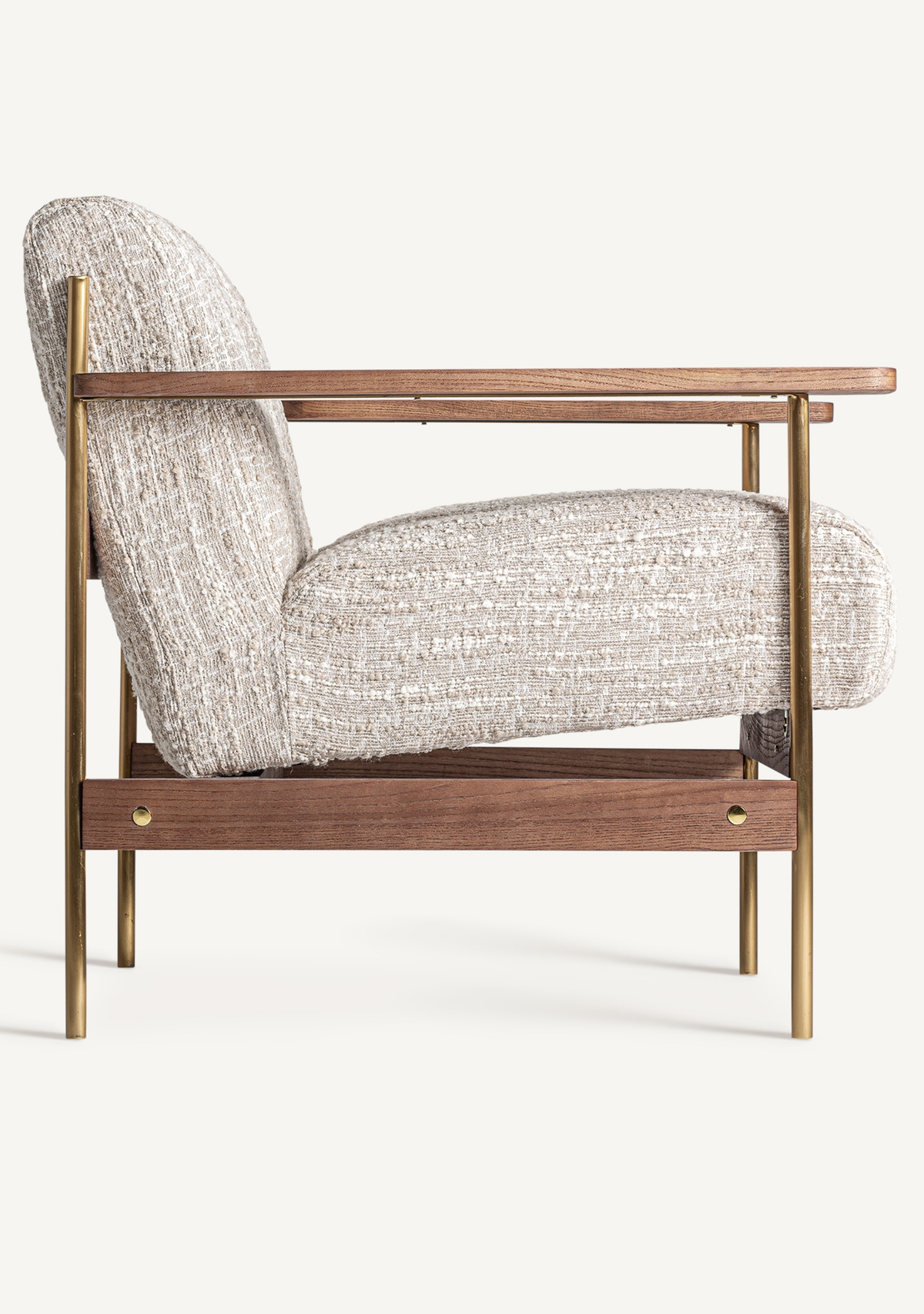 Habouey Luxury Lounge Armchair with Beige Textured Upholstery & Gold Accents - Elara Maison