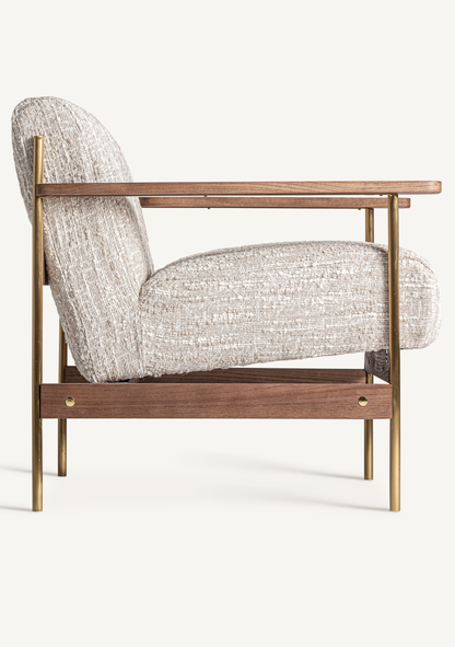 Habouey Luxury Lounge Armchair with Beige Textured Upholstery & Gold Accents - Elara Maison