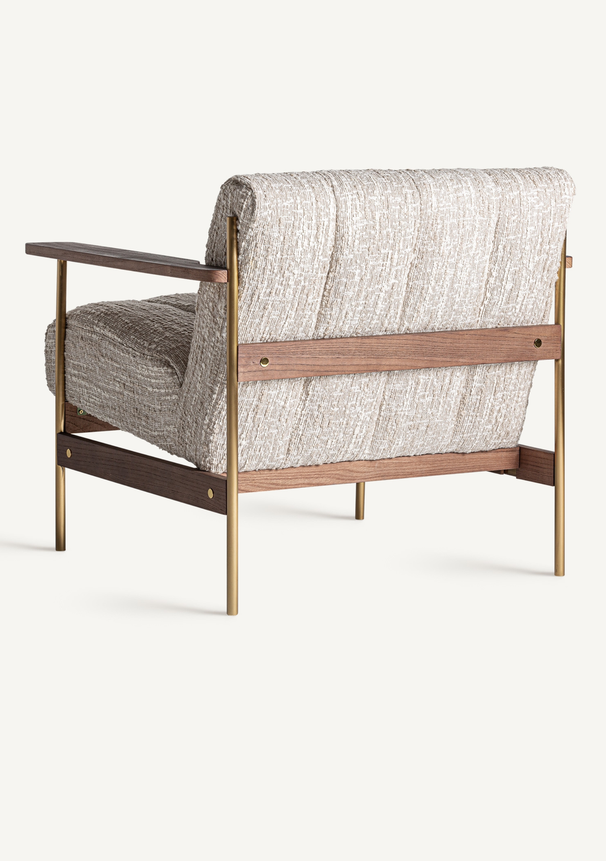 Habouey Luxury Lounge Armchair with Beige Textured Upholstery & Gold Accents - Elara Maison