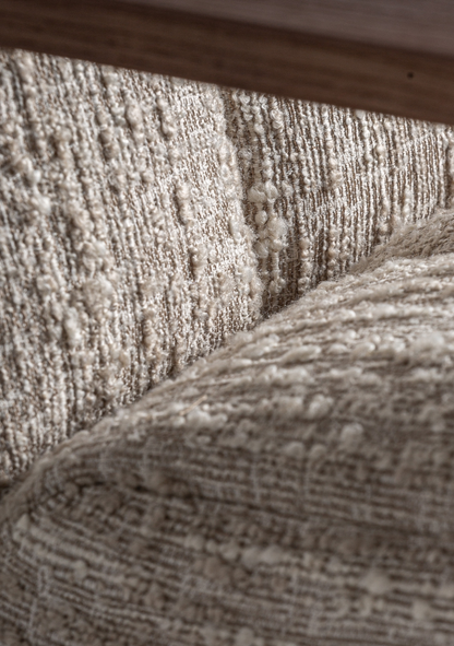 Habouey Luxury Lounge Armchair with Beige Textured Upholstery & Gold Accents - Elara Maison