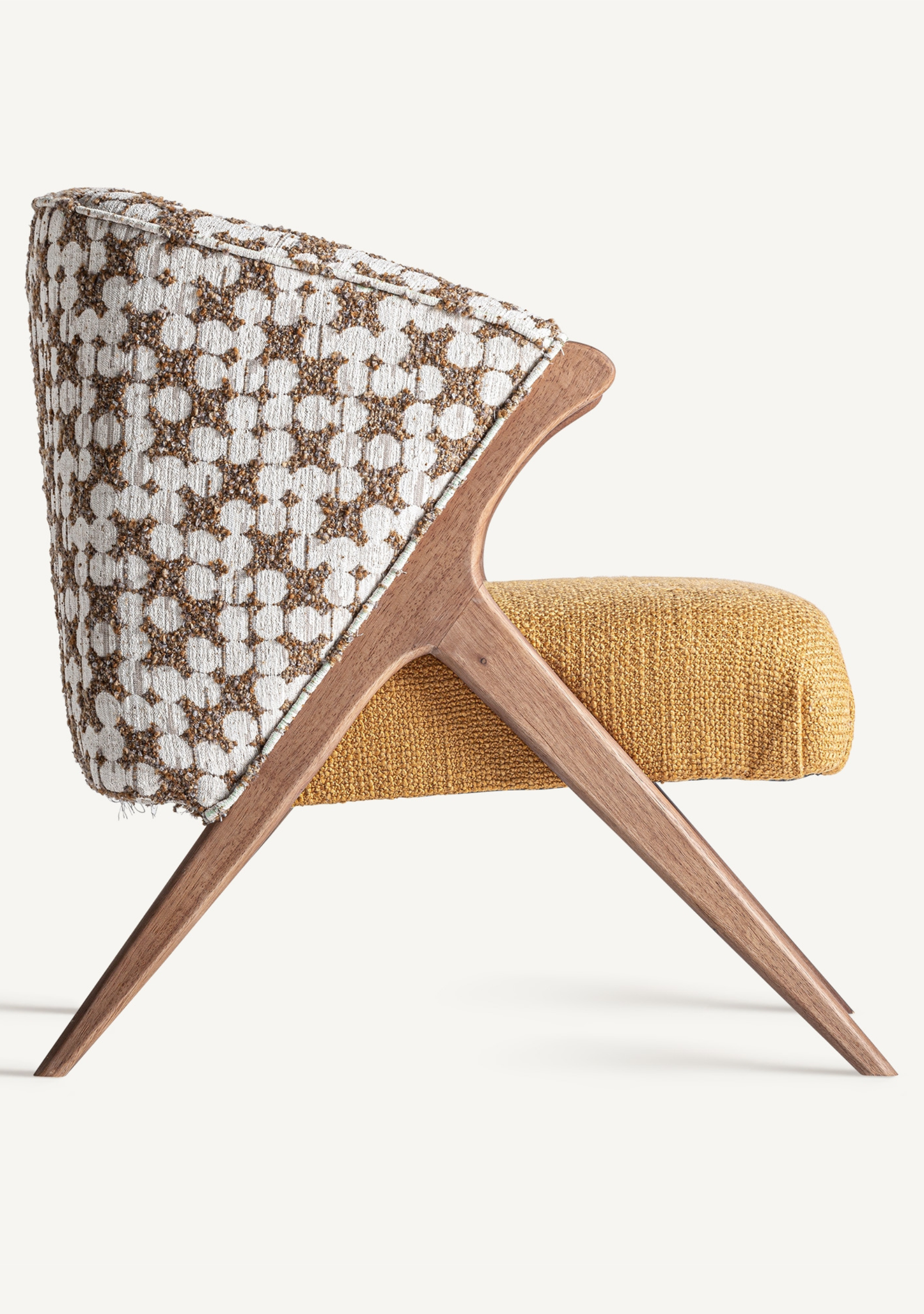 Kalesha Designer Lounge Armchair with Ochre Upholstery & Patterned Backrest