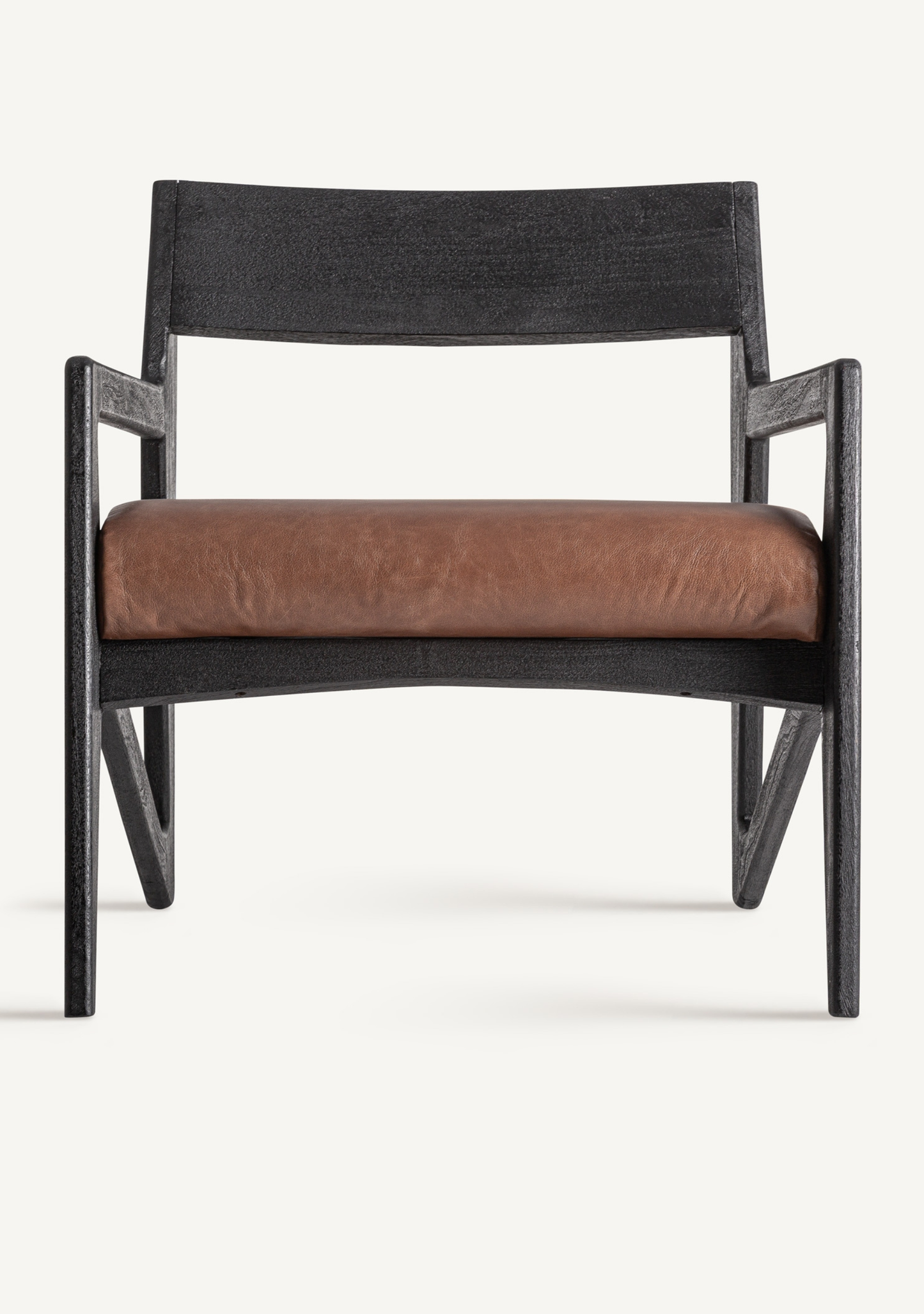 Beslon Designer Lounge Armchair in Black Acacia Wood & Brown Leather