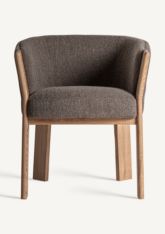 Nara Curved Upholstered Dining Chair crafted from solid oak with premium taupe fabric upholstery