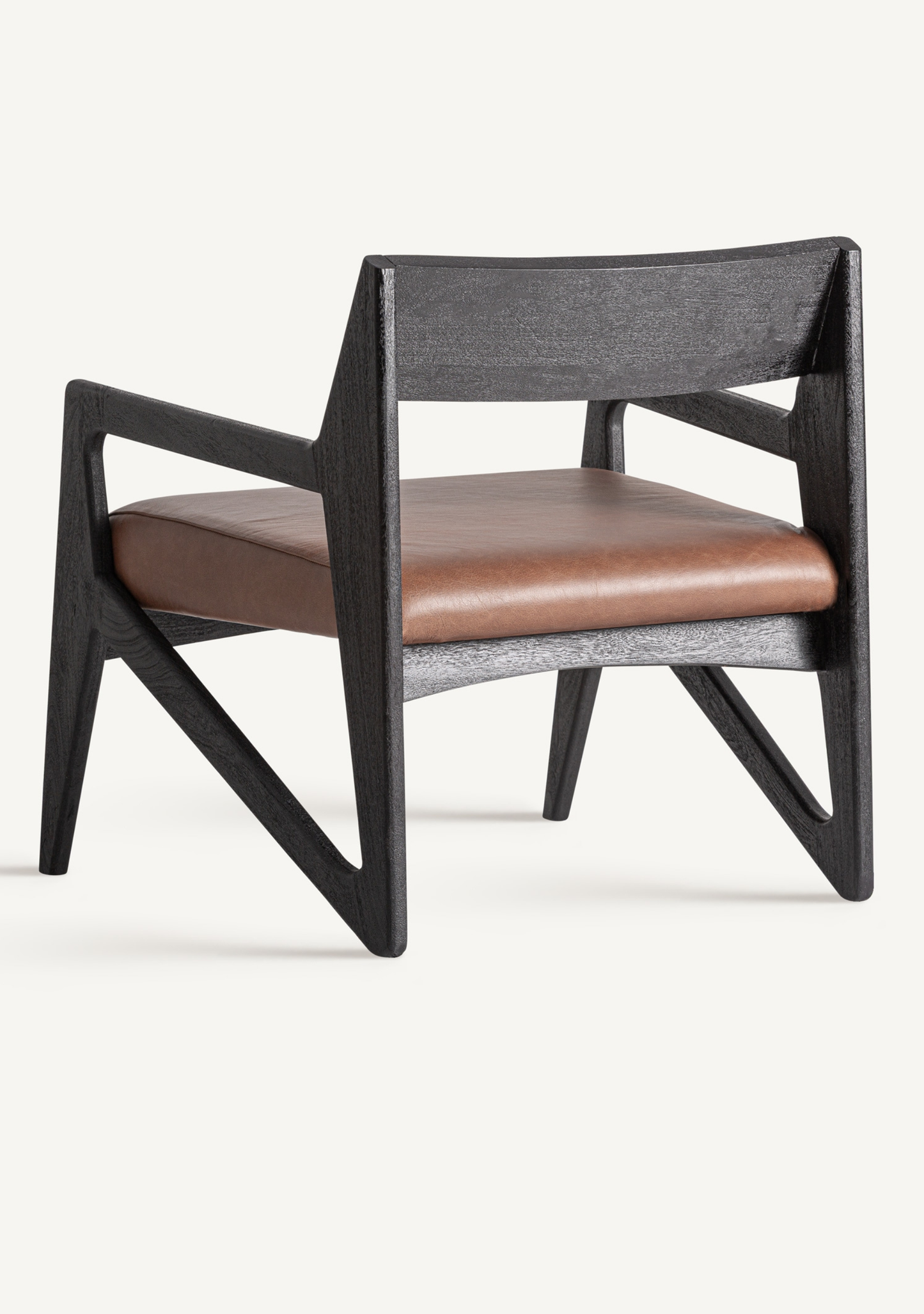 Beslon Designer Lounge Armchair in Black Acacia Wood & Brown Leather