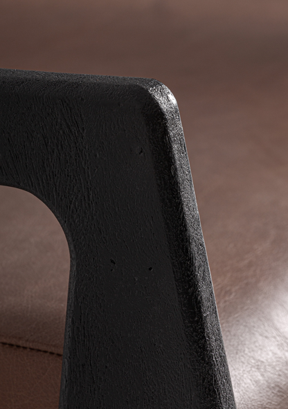 Beslon Designer Lounge Armchair in Black Acacia Wood & Brown Leather