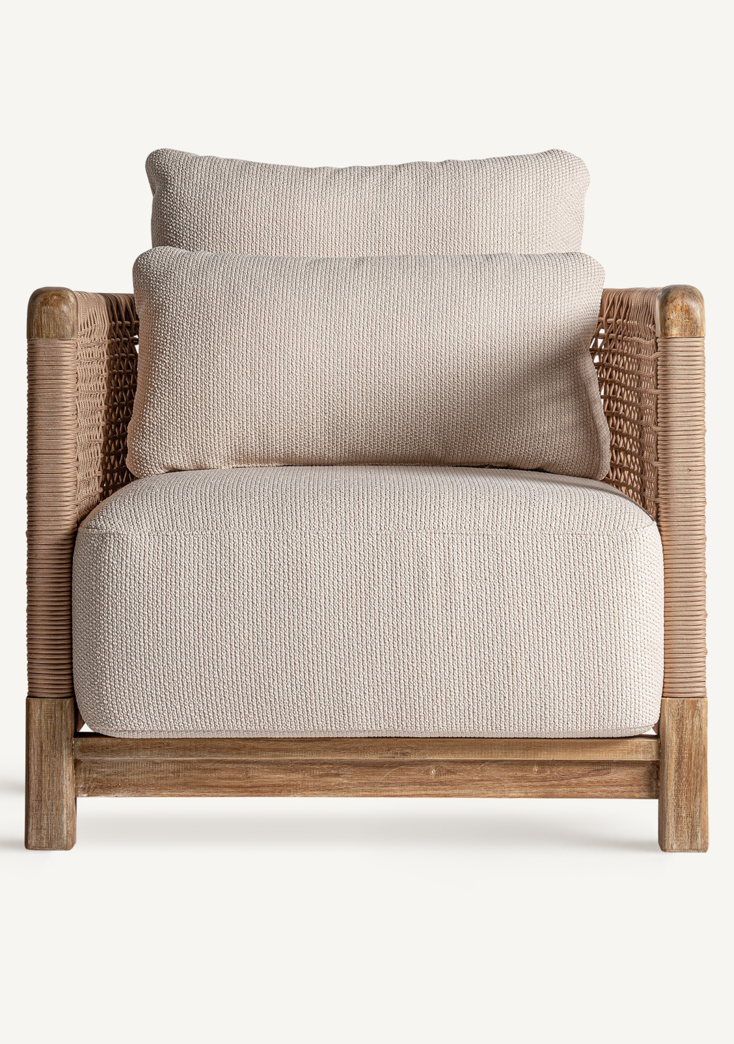 Trena Luxury Outdoor Lounge Armchair in Recycled Teak & Handwoven Rope