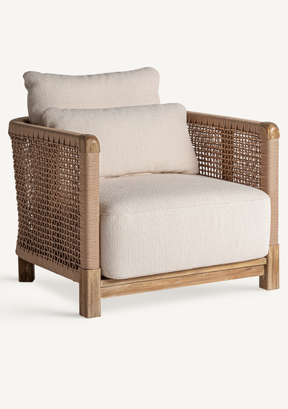 Trena Luxury Outdoor Lounge Armchair in Recycled Teak & Handwoven Rope