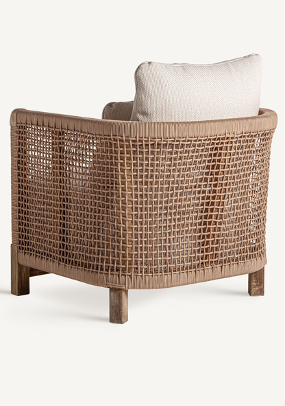Trena Luxury Outdoor Lounge Armchair in Recycled Teak & Handwoven Rope