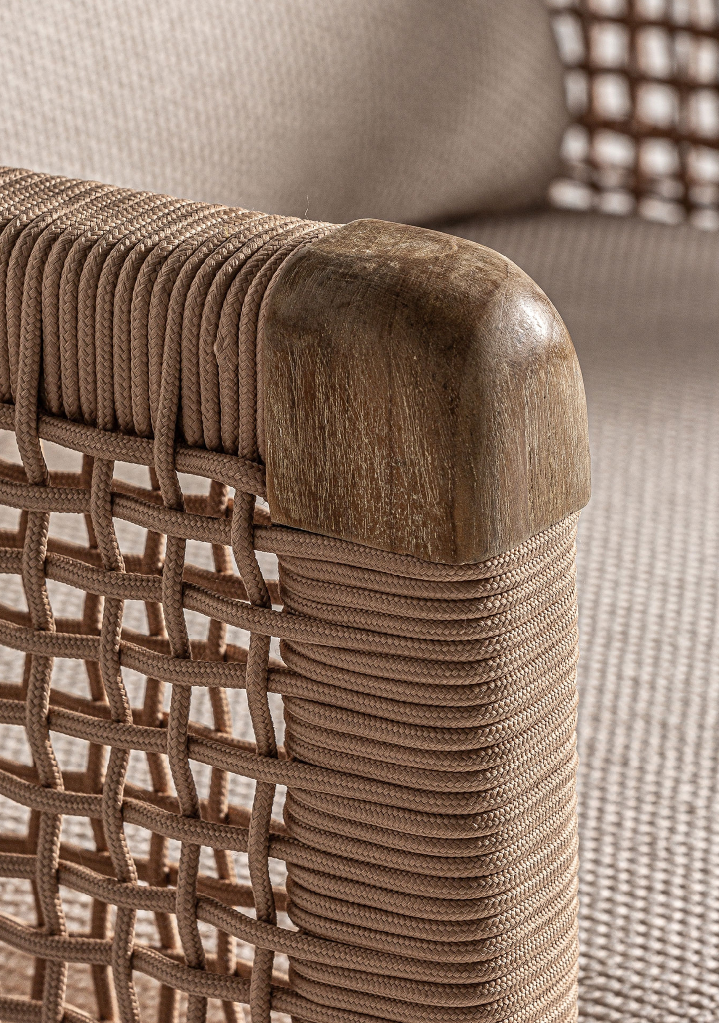 Trena Luxury Outdoor Lounge Armchair in Recycled Teak & Handwoven Rope
