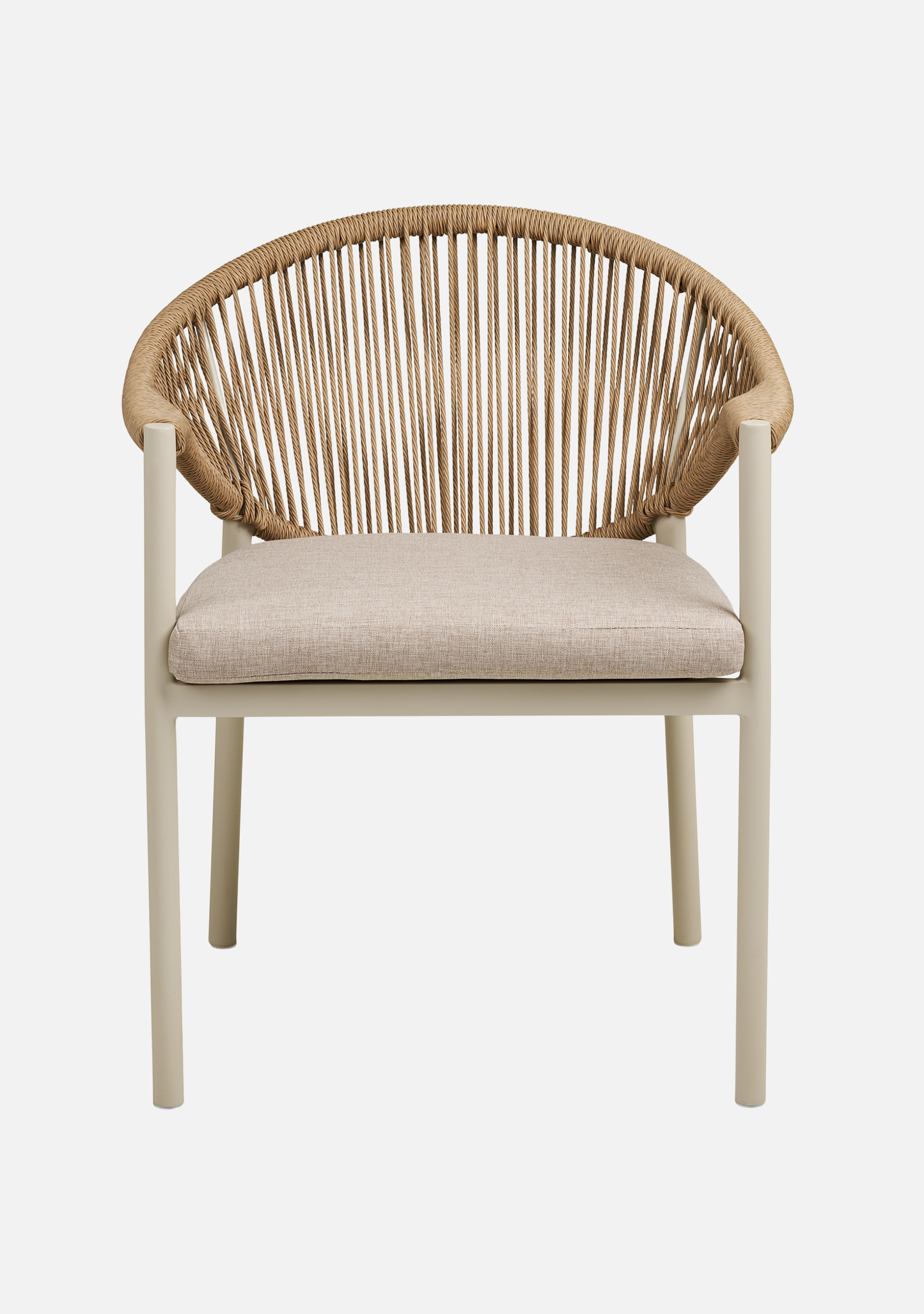 Abela Outdoor Dining Set – Sand Aluminium & Natural Rattan (4-Seater)