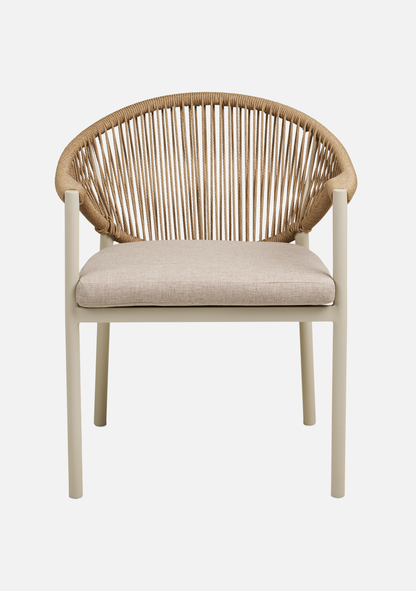 Abela Outdoor Dining Set – Sand Aluminium & Natural Rattan (4-Seater)