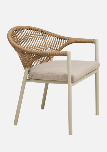 Abela Outdoor Dining Set – Sand Aluminium & Natural Rattan (4-Seater)