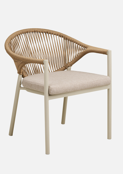 Abela Outdoor Dining Set – Sand Aluminium & Natural Rattan (4-Seater)