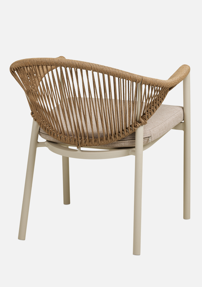 Abela Outdoor Dining Set – Sand Aluminium & Natural Rattan (4-Seater)