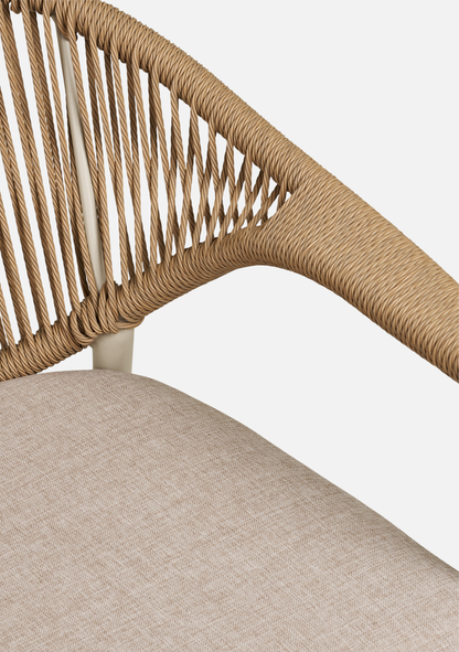 Abela Outdoor Dining Set – Sand Aluminium & Natural Rattan (4-Seater)