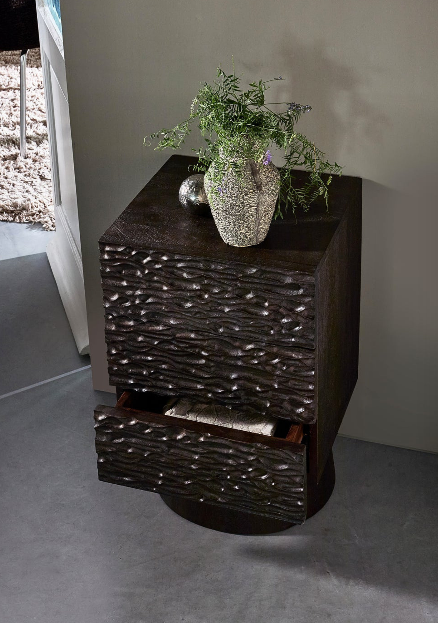 Crumble Nightstand – Walnut Mango Wood