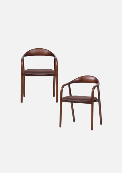 Bran Dining Chair – FSC® Beech Wood & Velvet, Brown Set of 2 - Elara Maison