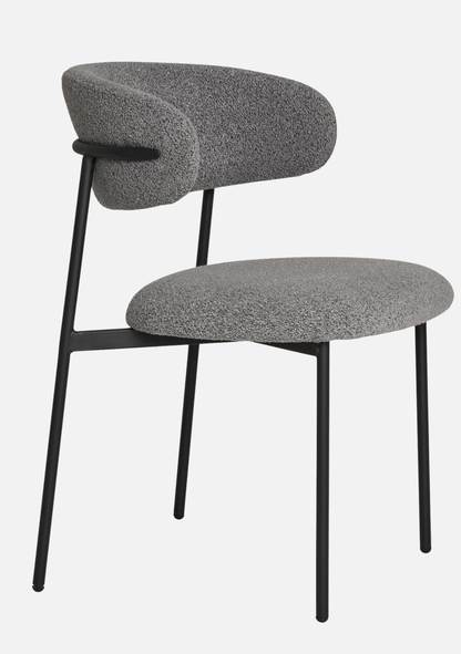 Mira Dining Chair – Set of 2 – Bouclé & Black Steel - Elara Maison