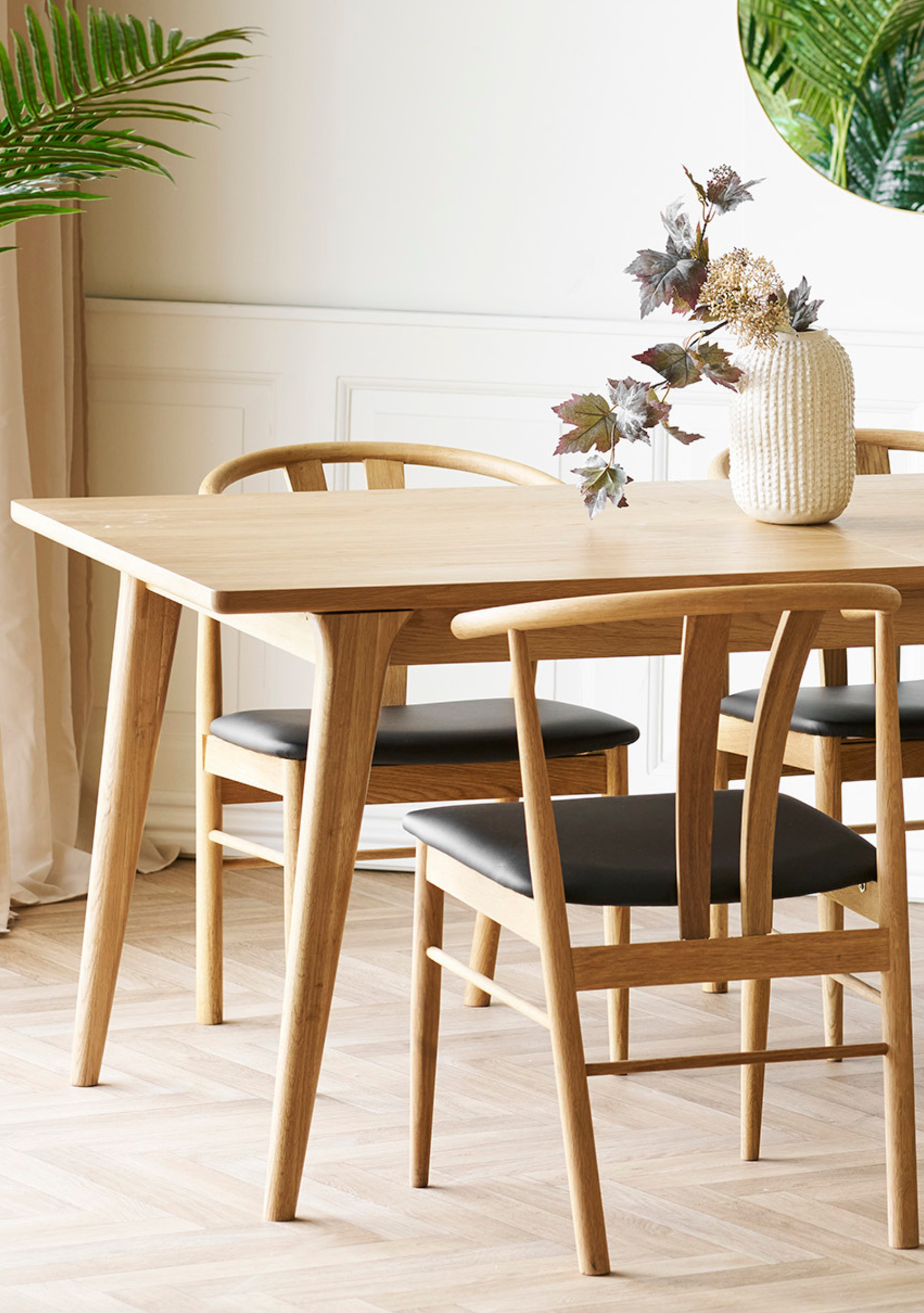 Artenara Dining Chair – Oak Wood & Black Seat FSC® Set of 2 - Elara Maison