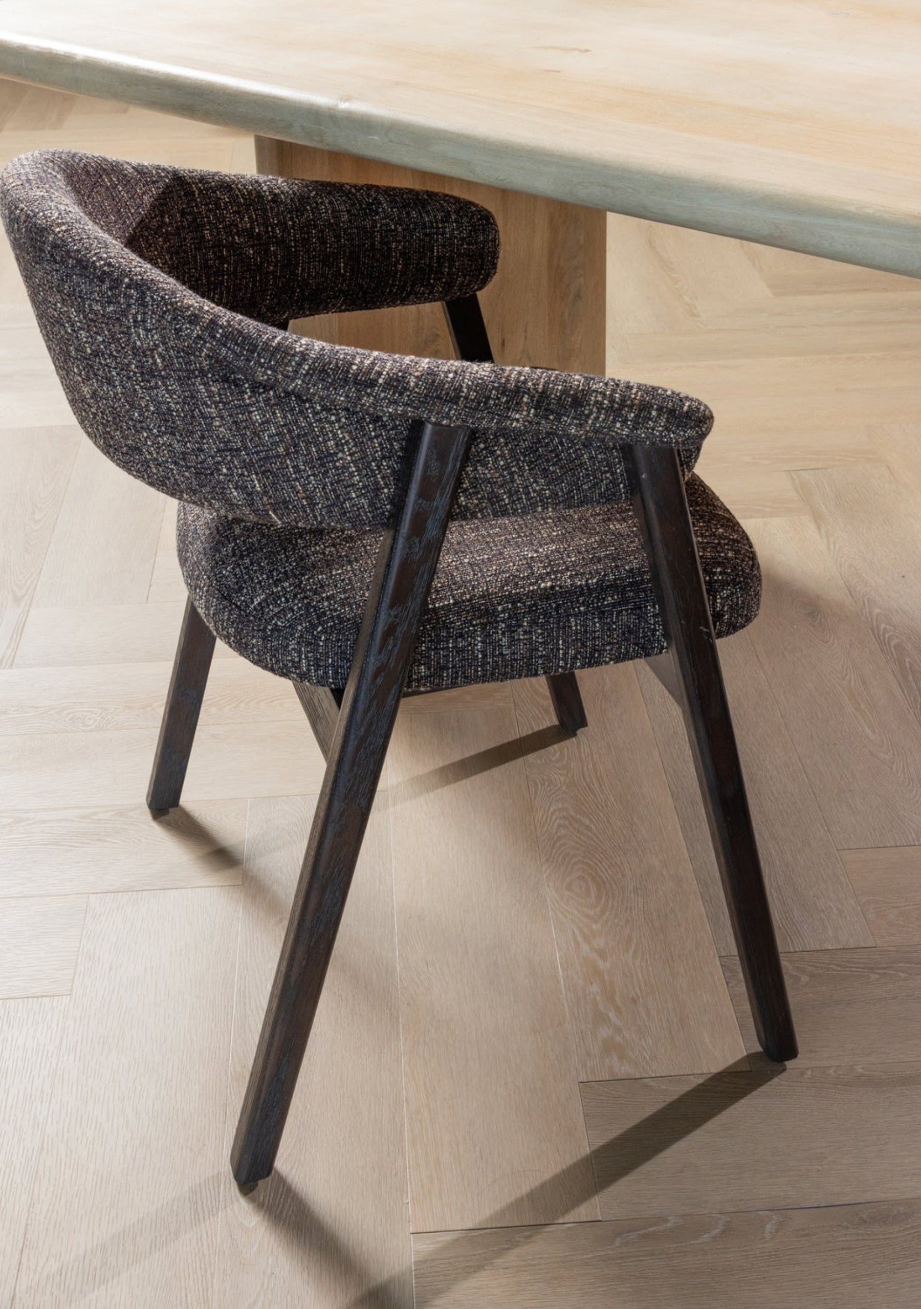 Tunar Dining Chair – FSC® Oak & Dark Brown Fabric Set of 2 - Elara Maison
