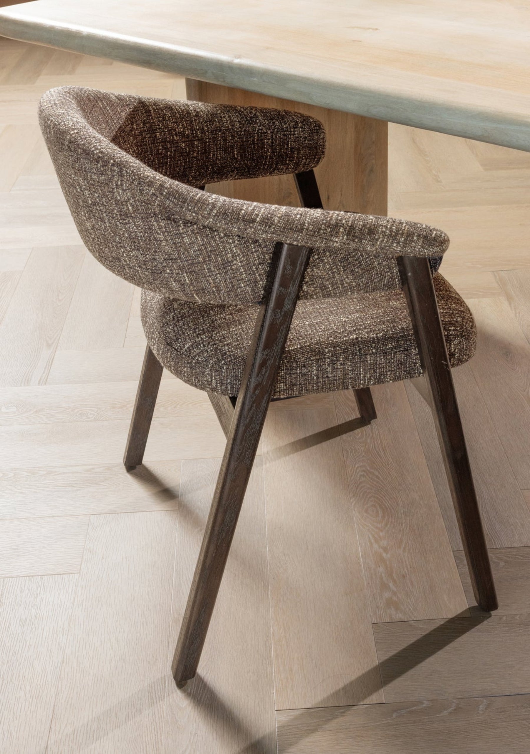 Tunar Dining Chair – FSC® Oak & Brown Fabric Set of 2 - Elara Maison